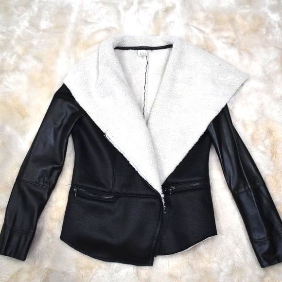 Ecru Anthropologie Suede Sherpa Lined jacket Size Small Black - Picture 11 of 14